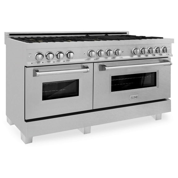 ZLINE 60 In. Professional Dual Fuel Range in DuraSnow Stainless Steel with DuraSnow Door and Brass Burner Set (RAS-SN-BR-60)