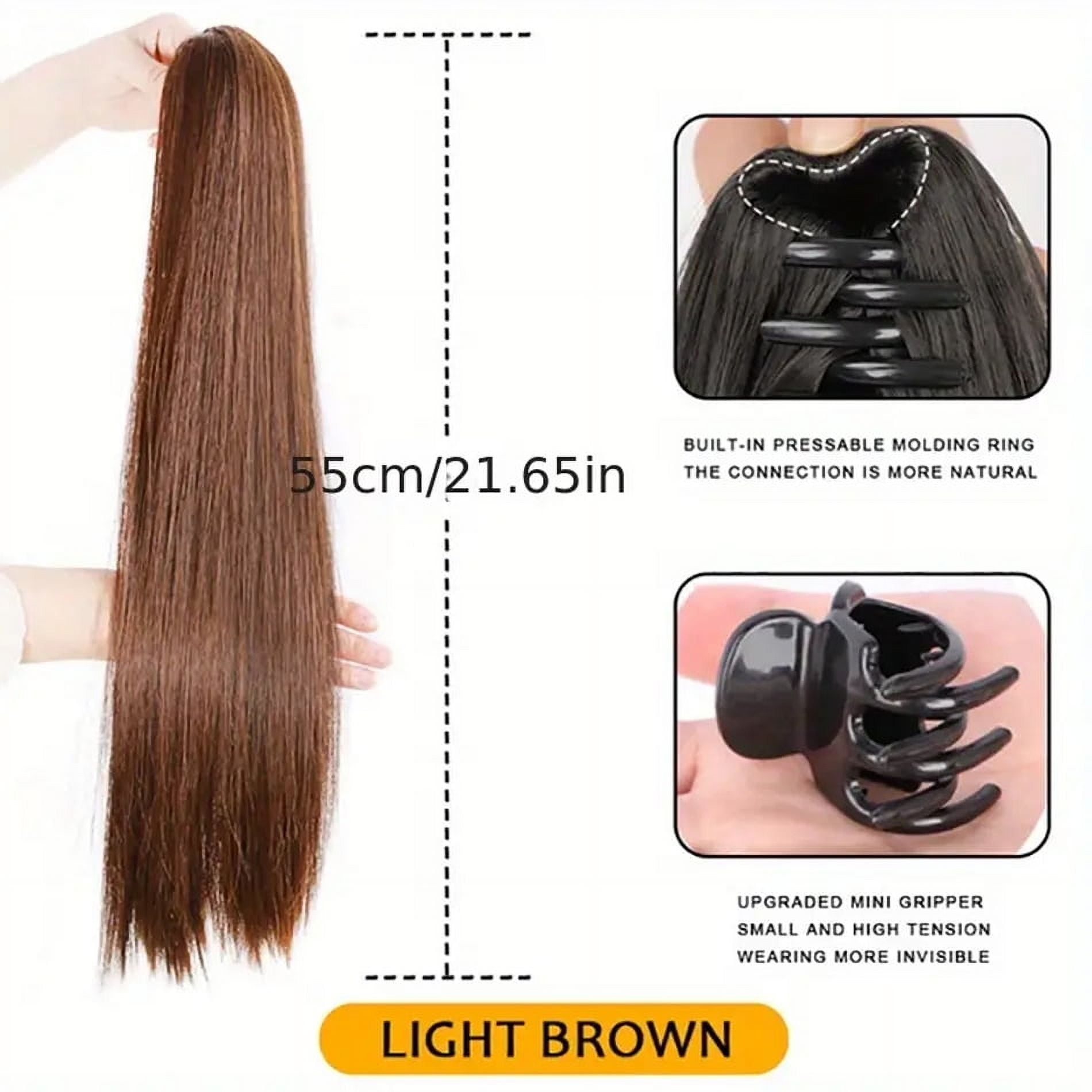 22Inches Long Straight Synthetic Claw Clip Ponytail Extension Brown Black Synthetic Ponytail Wig With Mini Claw Clip For Women