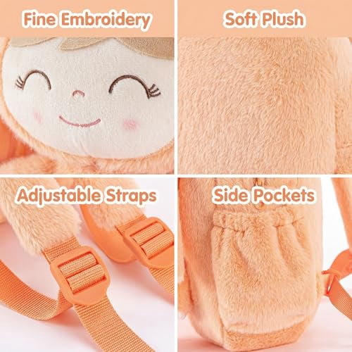 Gloveleya Toddler Doll Baby Girl Gift Bunny Pocket Diaper Pocket Rabbit Doll Orange Flocking 11inches