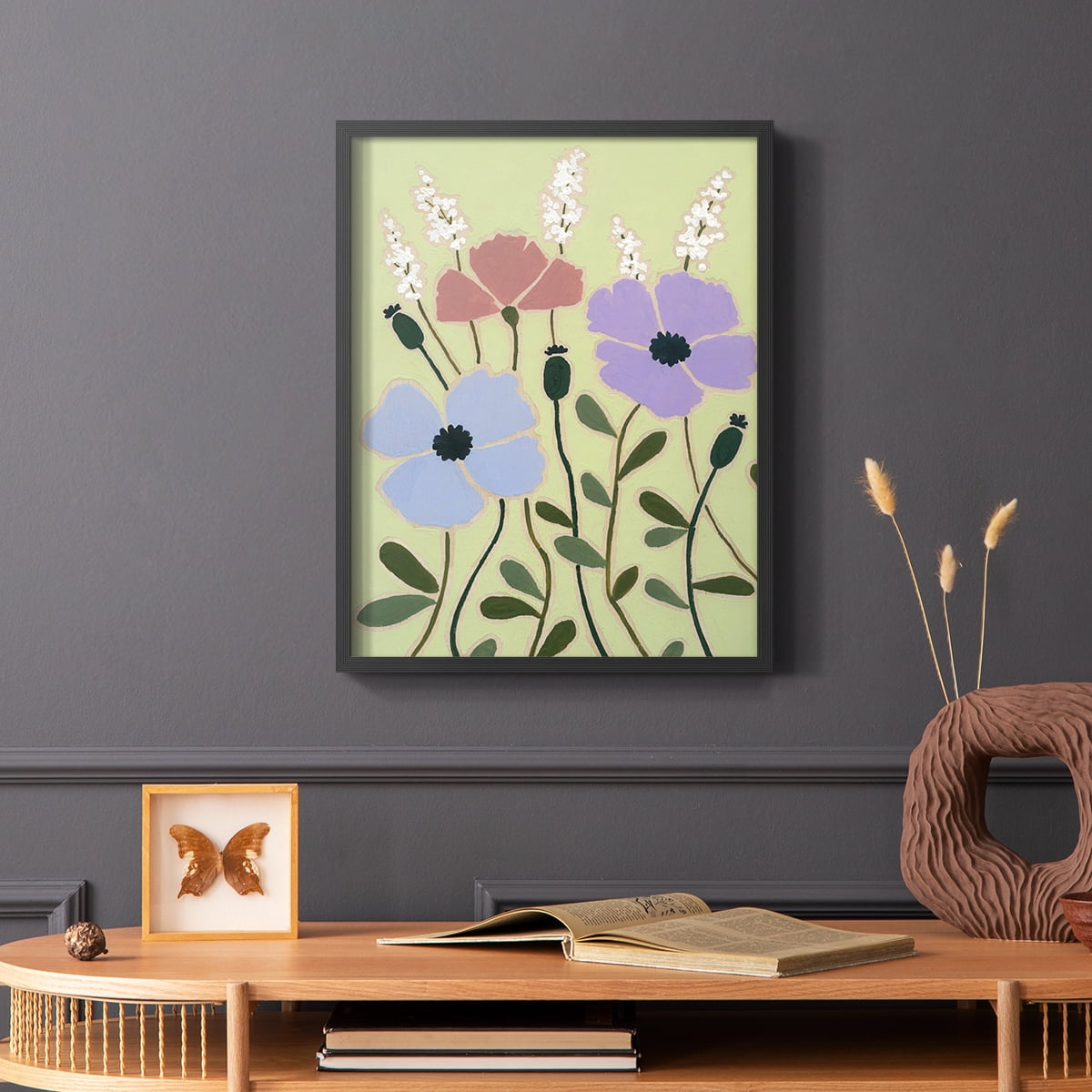 Woodblock Floral III Framed Print - Solid Wood in Single Picture Frame Solid Wood 2 Framed Print