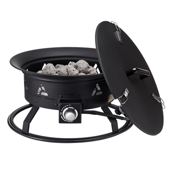 KFFKFF Gas Fire Pit, 24-Inch Round Outdoor Portable Propane Fire Pit with Protective Cover & Lava Stones, Modifiable Flame Intensity, Ideal for Warming, Illumination, Social Events,58,000 BTU,Black