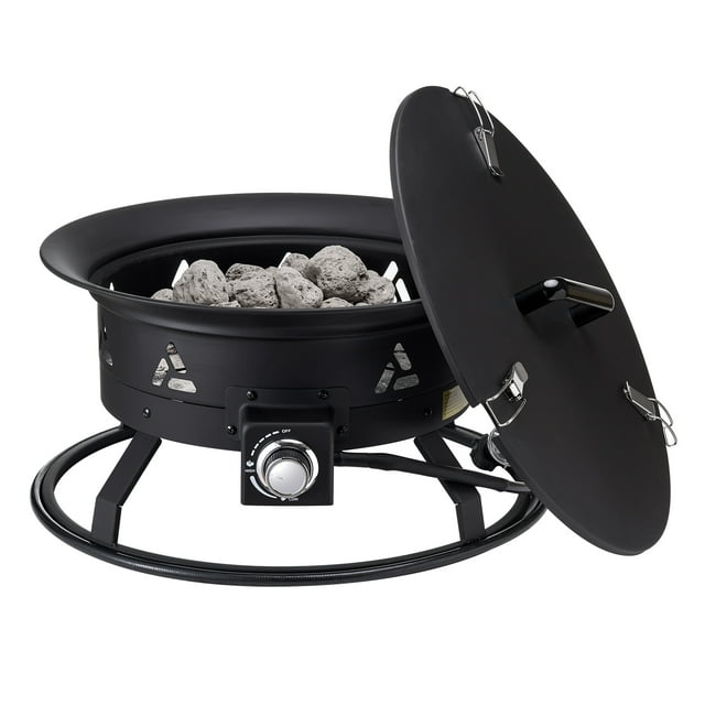 KFFKFF Foyer au Gaz, Foyer au Propane Rond de 24 Pouces pour l'Extérieur et Portable avec Housse de Protection et Pierres de Lave, Intensité de Flamme Modifiable, Idéal pour le Réchauffement, l'Éclairage, les Événements Sociaux, 58 000 BTU, Noir