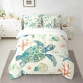 thumbnail image 2 of Watercolor Sea Turtle Bed in a Bag 7-Piece Cartoon Wildlife Bedding Set, Coastal Seashell Starfish King Size Comforter Set Cute Reptile Animal Bedding Comforter Sets, Beige Green Bed Set, 2 of 4