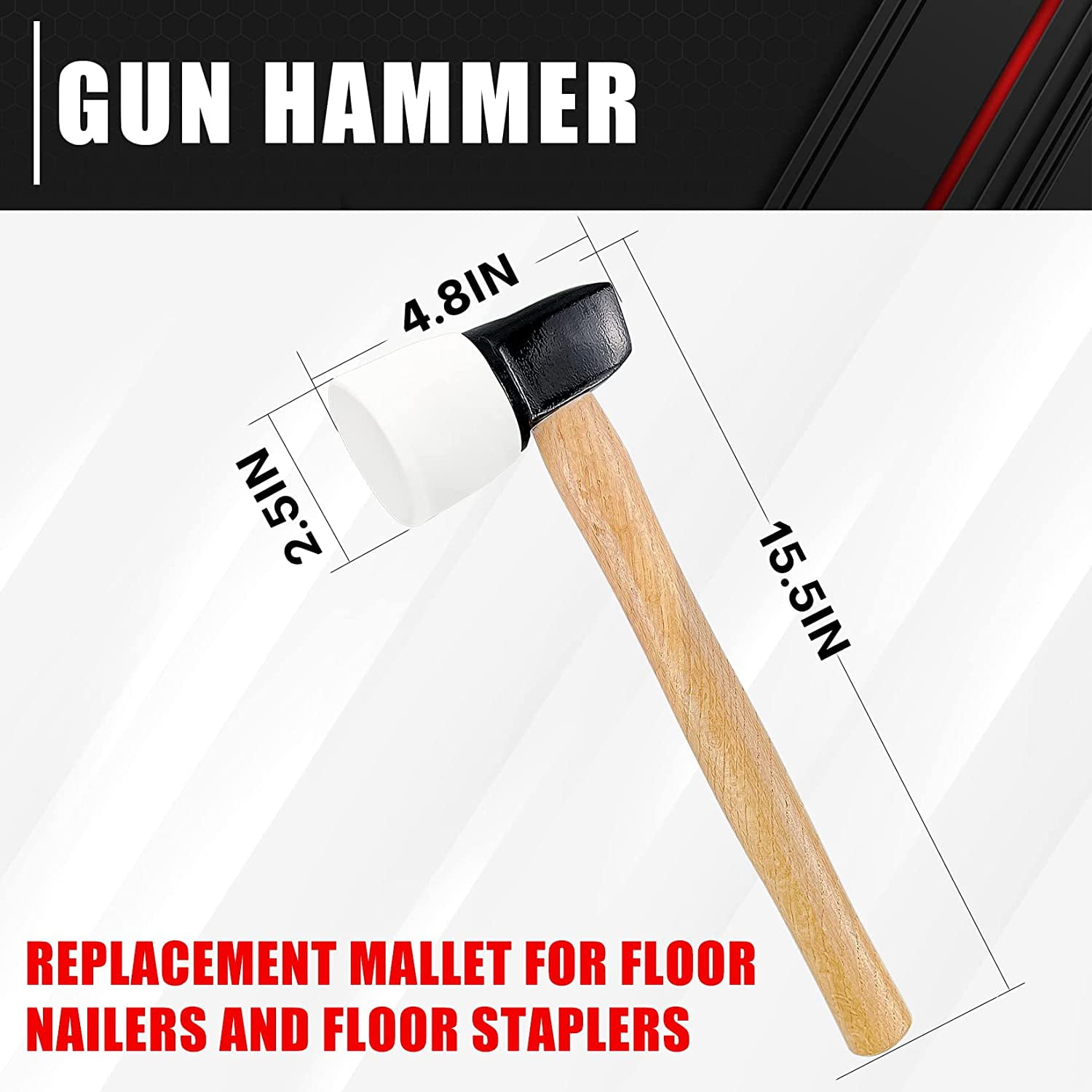 RGHJAR-White Rubber Flooring Mallet with Replaceable Head,Non-Marring Head, Wood Handle, 1 Replacement head