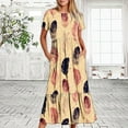 thumbnail image 2 of Penkiiy Women's Summer Casual Short Sleeve Crewneck Dress Casual Flowy Tiered Maxi Beach Dress With Pockets Feather Printing Dress M Khaki, 2 of 6