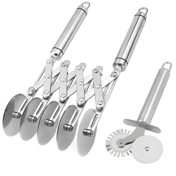 Heavy Duty 5 Wheel Pastry Cutter, Stainless Steel Pasta Cutter, Adjustable Multi-Wheel Dough Divider, Includes Small Serrated Pizza Cutter, Ideal for Bakers and Chefs