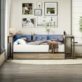 thumbnail image 2 of Corner Bed Frame Twin Size with Bookcase,  with 2 Storage Drawers & LED Lights, Built-in Charging Station with 2 AC Outlets & USB Ports, Reversible Left/Right Design, Grey Modern Platform Bed, 2 of 4
