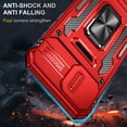 thumbnail image 2 of Heavy Duty Rugged Case for iPhone 16e, Case with Rotatable Ring Kickstand & Sliding Camera Cover, Support Magnetic Car Mount, Soft TPU Shockproof Hard PC Back Case - Red, 2 of 7