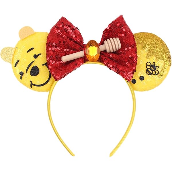 wonima44 Bee Mouse Ears Headband Sequin Bow Hairband Honey Hair Hoop Costume Headwear for Women Girls Party Cosplay
