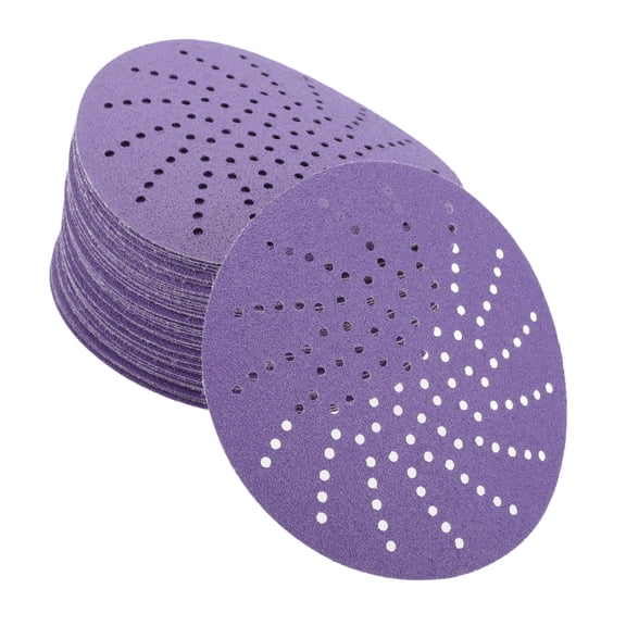 Unique Bargains 50 Pcs 5" 80 Grit Universal Sanding Discs - Round Hook and Loop Sandpaper - Polyester Film Purple
