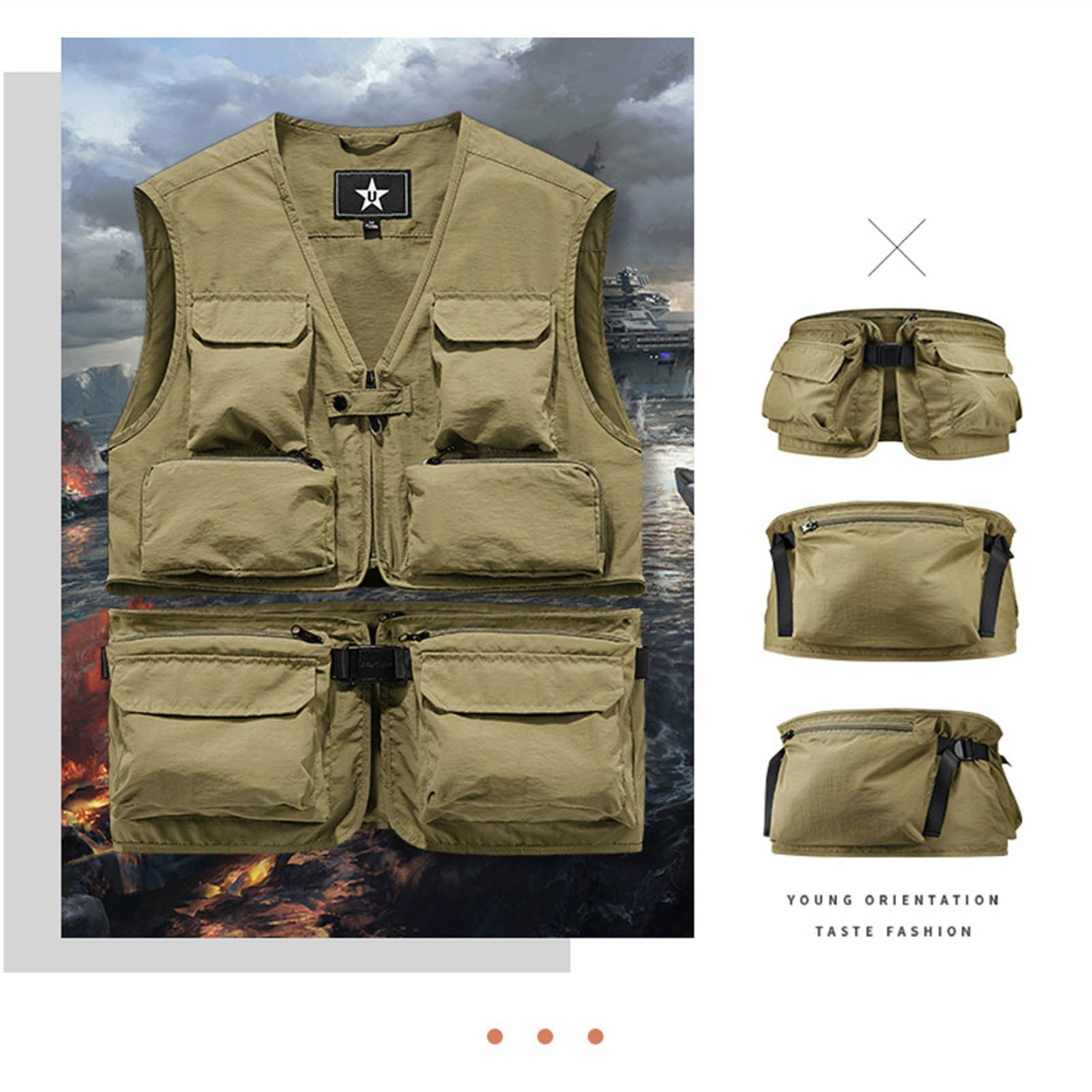 Rvwovn Stand Neck Cargo Vest for Men - Travel Hiking Running Golf Photography Sleeveless Outerwear