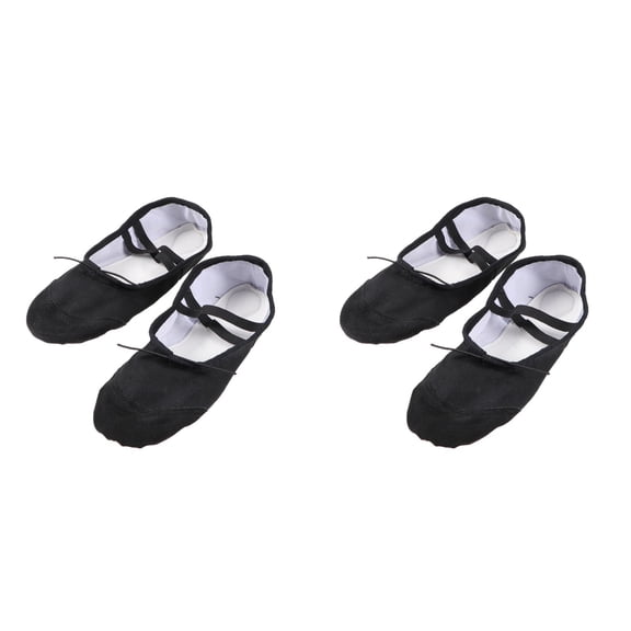 FENGGUIQU Adult Ballet Shoes Black for Elastic Band Durable 2Pairs
