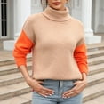 thumbnail image 6 of Lindreshi Fall Sweaters for Women Trendy Women Patchwork Fashion Knitwear Color Matching Long Sleeved High Neck Pullover Sweater, 6 of 7