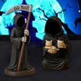 thumbnail image 3 of Emotional Support Grim Reaper Figurine – Exhausted Gothic Statue with Support Card, Funny Ironic Desk Decor - for Office Coworkers, Black Robe Mystery Figure (Go), 3 of 7