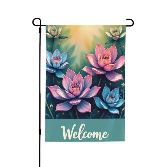 Welcome Spring Summer Garden Flag 12x18 Inch Double Sided Floral Lotus Flowers Garden Flag Outdoor Yard Decor House Flags