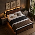 thumbnail image 4 of Queen Platform Bed Frame with LED Lights & USB Charging Station, Farmhouse Barn Door Headboard, Heavy Duty Metal Support, Noise Free, No Box Spring Required, Brown, 4 of 8