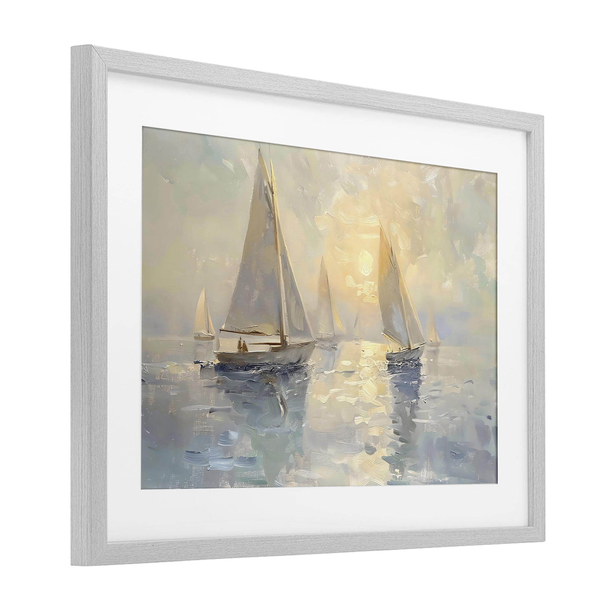 Stupell Industries Sunset Sailboats Glow Gray Framed Print Under Glass, design by Creative Studio