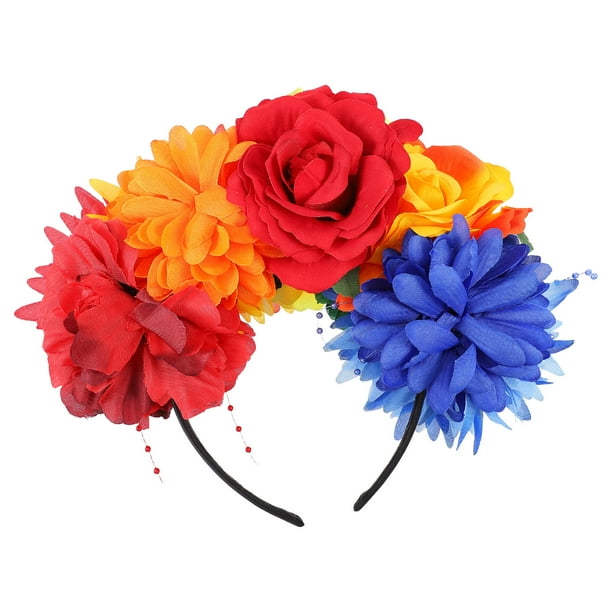 EeaseMX Simulación de diademas de arcoiris simulación Rose Flower Crown Rainbow Diadema para fiesta para fiesta