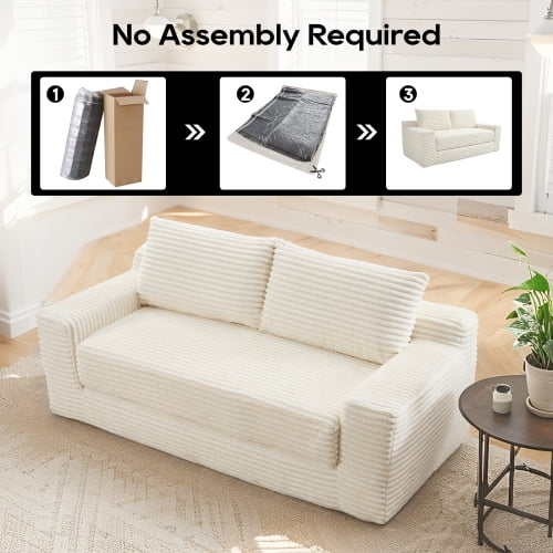 Loveseat Sofa with Memory Foam and Steel Frame, Convertible 2-in-1 Design with No Assembly for Small Spaces, Apartment, Home Office, Beige