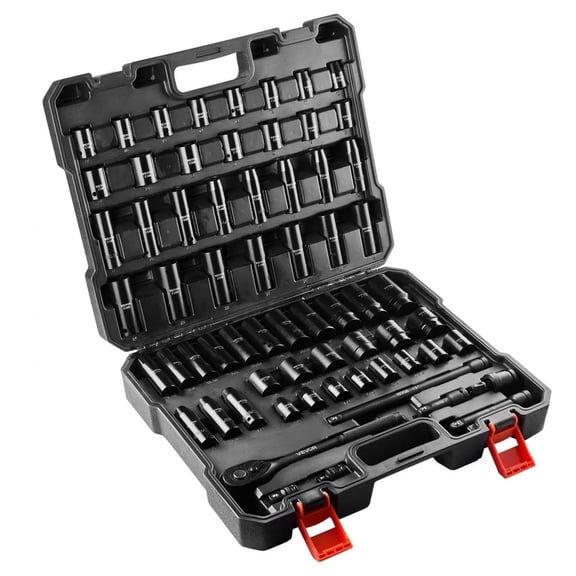 VEVOR Drive Impact Socket Set 1/2" - 65PCS Deep & Standard Socket Set SAE 3/8" to 1-1/4" and Metric 10-24mm, 6 Point CR-V & Cr-Mo Alloy Steel for Auto Repair