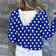 thumbnail image 5 of Brondbend Woman Hoodies Sweatshirt Women Long Sleeved Drawstring Pocket Button Pullover Polka Dot Print Comfortable Oversized Tops Lady Outdoor Athletic Fall Winter Wear Blue, 5 of 5