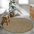 thumbnail image 4 of Brown 3ft Round Rug, Farmhouse Burlap Solid Beige Color Modern Linen Texture Non-Skid Rubber Backing Large Area Rugs - Living Room Bedroom Home Office, Indoor Floor Mat Carpets Washable Rug, 4 of 9
