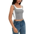 thumbnail image 4 of ATHLECHIC Women's Sleeveless Square Neck Summer Crop Color Block Tank Tops S Gray, 4 of 5