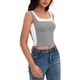 thumbnail image 4 of ATHLECHIC Camiseta sin mangas de cuello cuadrado para mujer, top corto de verano en bloques de color, gris, 4 of 5