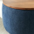 thumbnail image 3 of Round Coffee Table, BTMWAY 2 in 1 Round Storage Ottoman with Reversible Lid Tray, Upholstered Round Storage Ottoman Coffee Table with Storage, Footstool End Table for Living Room, Bedroom, Navy Blue, 3 of 9