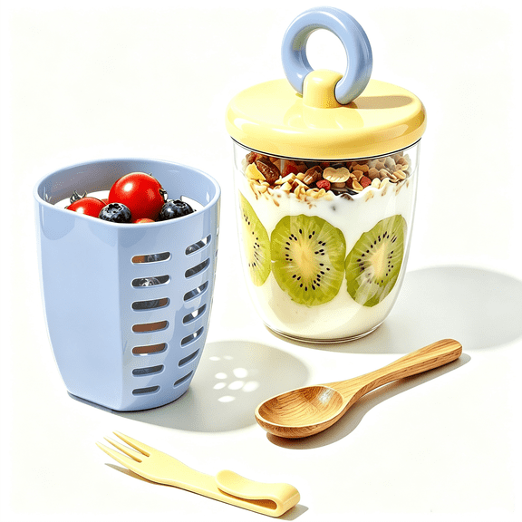 Casa Vibe 22oz Overnight Oats Containers with Lids, Leakproof Salad Cup with Handle, Removable Colander, Fork & Bamboo Spoon