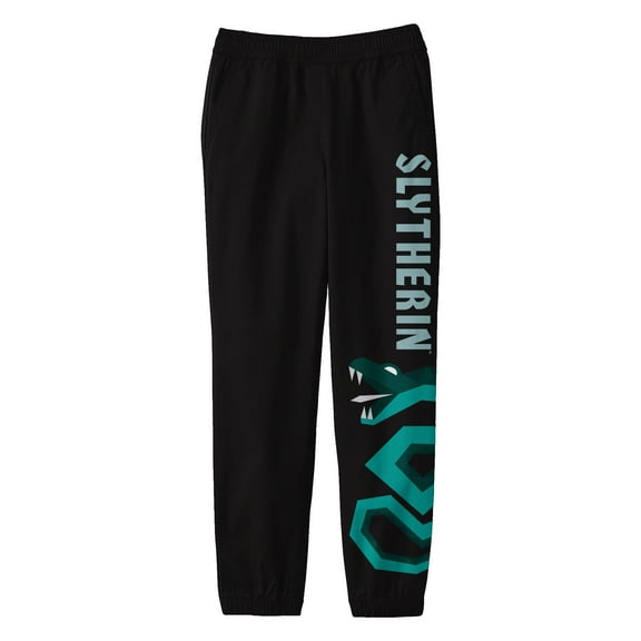 Harry Potter Slytherin Serpent Boy's Black Sweatpants-Large
