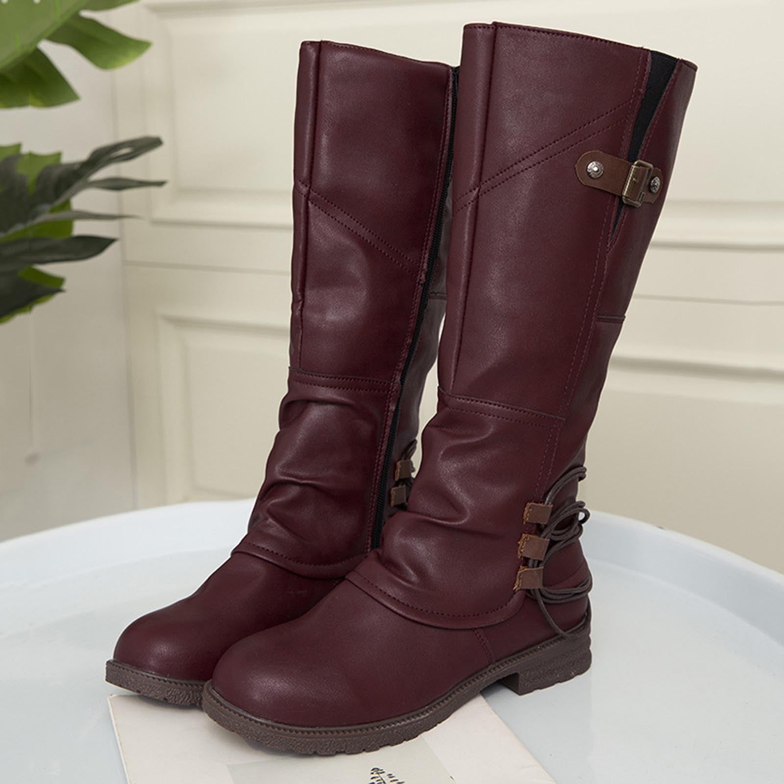 Bottines D'hiver Femme Doublure Chaude - Style équitation Western, Talon Bas, Décontracté - 9