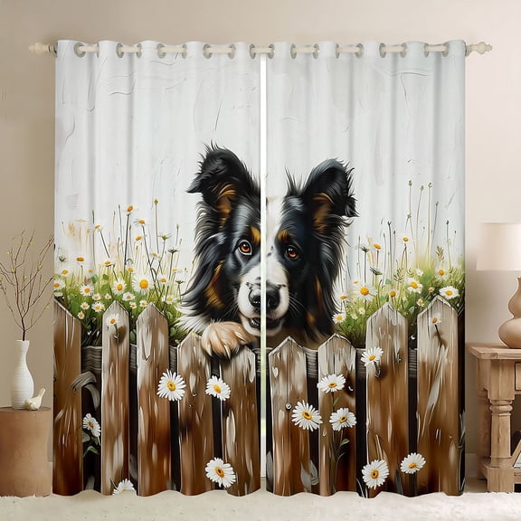 Homewish Rustic Cartoon Shepherd Black Out Curtains for Kid, Farmhouse Flower Botancial Curtains Pack of 2 (42x63 Each), Southwestern Animal Bedroom Curtains, Curtains and Drapes Bedroom Decor