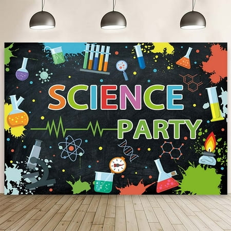 Image of AIBIIN 8x6ft Science Party Backdrop for Kids Mad Science Fun Black Photography Background Graffiti Splash Chemical Experiments Instruments Party Decorations for Boys Beaker Test Tube Banner Decor