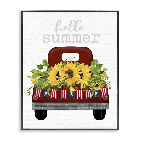 Stupell Industries French Country Hello Summer Sunflower Truck Black Framed Giclee Art, 11 x 14, by Lettered and Lined