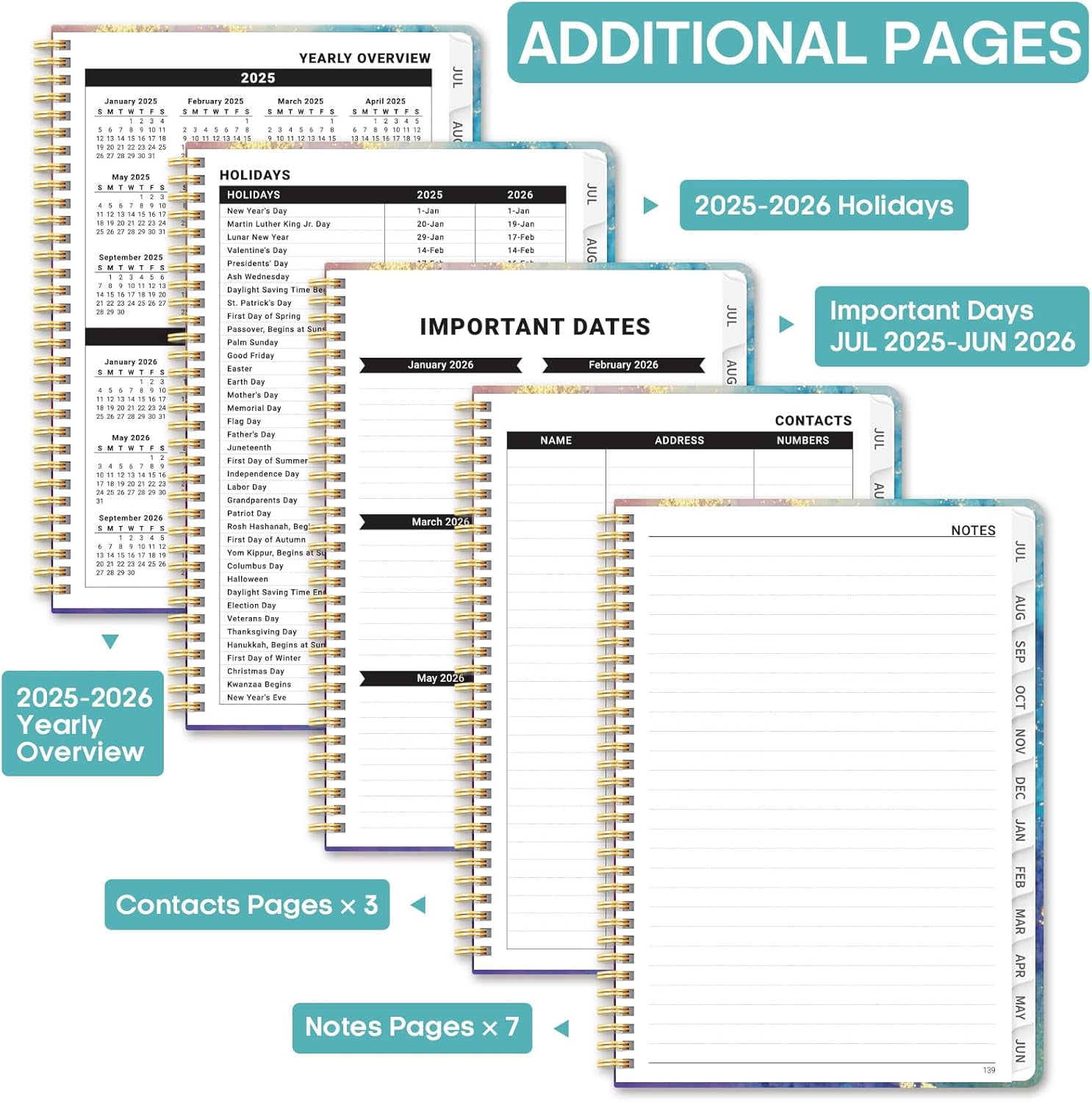 Academic Planner 2025-2026, Weekly and Monthly Calendar Planner Book, July 2025 – June 2026, Hardcover Organizer with Tabs, Perfect for Teachers, Students, Women & Men, A5 (6.4" x 8.5") - Pink