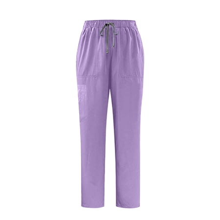 Husipze Scrub Pants for Women Straight Leg High Waisted Modern Classic Medical Trousers Elastic Waist Nursing Worker Pant Purple XL
