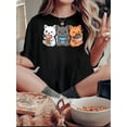thumbnail image 1 of Camiseta De Mujer Camiseta De Verano Para Mujer Para Viajes En La Calle TrabajoSummer Whiskers, Women's Cute Cat Graphic Tee - Casual Round Neck Short Sleeve T-Shirt, Stretchy & Breathable Polyester, 1 of 6