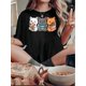 thumbnail image 1 of Summer Whiskers, Women's Cute Cat Graphic Tee - Casual Round Neck Short Sleeve T-Shirt, Stretchy & Breathable Polyester Blend, Perfect for Summer, 1 of 6