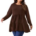 thumbnail image 2 of DARING DIVA Women's Plus Babydoll Crew Neck Casual Loose Peplum Tops 1X Brown, 2 of 6