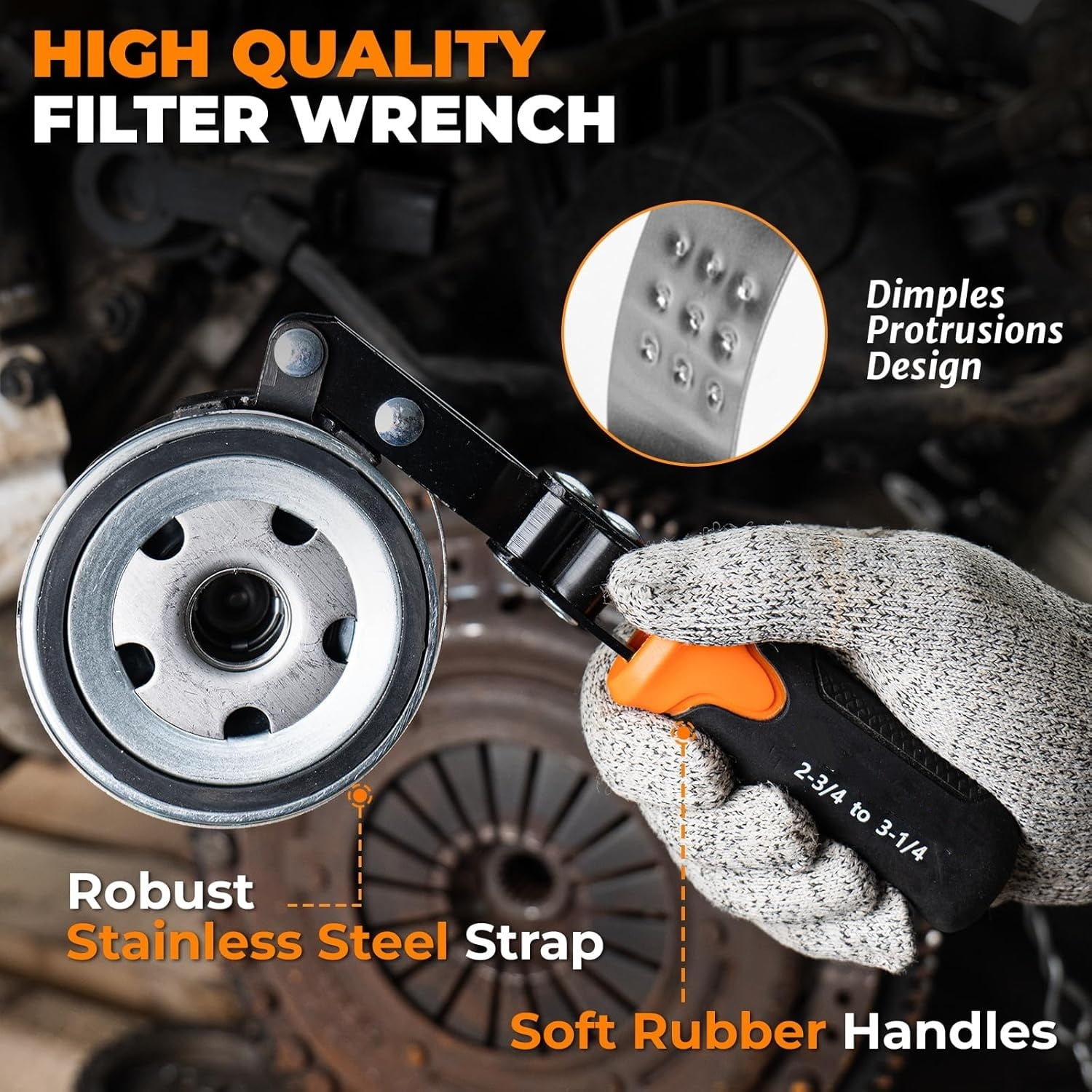 Oil Filter Wrench Set, 8 Piece Adjustable Oil Filter Wrenches 2-3/4" to 5-1/4", 9" & 12" Universal Oil Filter Removal Tool with 1/2" to 3/8" Adapter, Organized in Storage Case