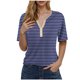 thumbnail image 1 of Camiseta de Manga Corta para las Mujeres con Cuello en V de Impresión de Rayas con Botón, Blusa Casual para el Hogar Y Diario, 1 of 5