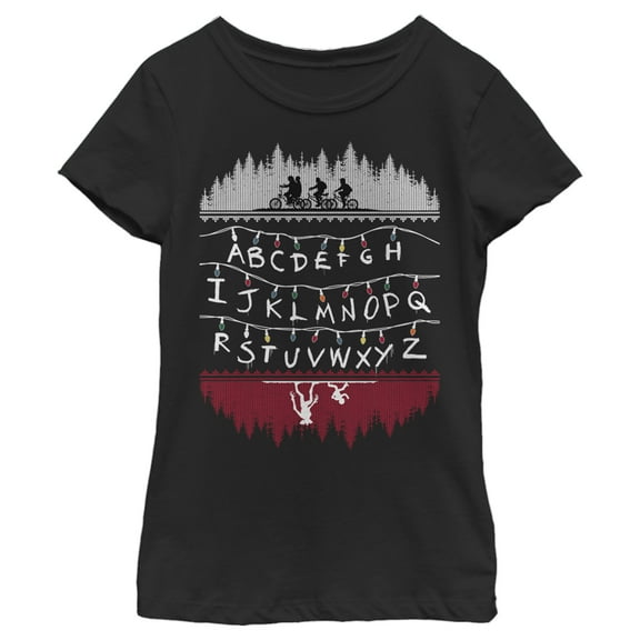 Netflix Girl's Stranger Things Christmas Light Message Graphic T-Shirt