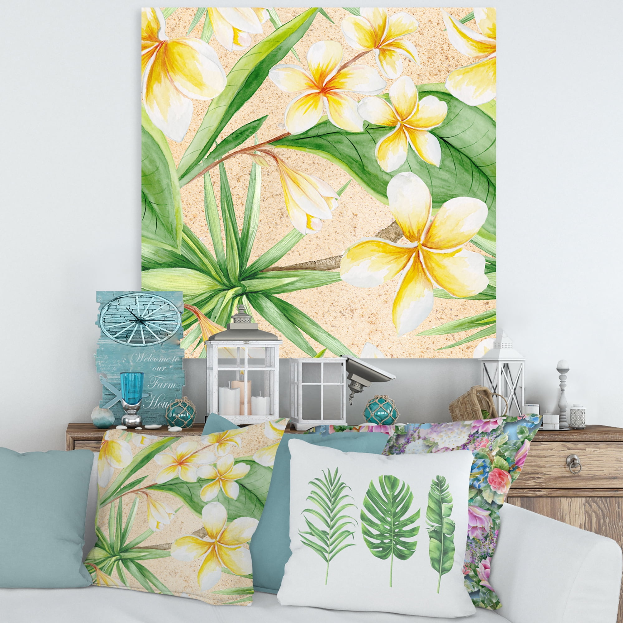 Designart ' Yellow Flowers and Tropical Foliage XI ' Traditional Canvas Wall Art Print