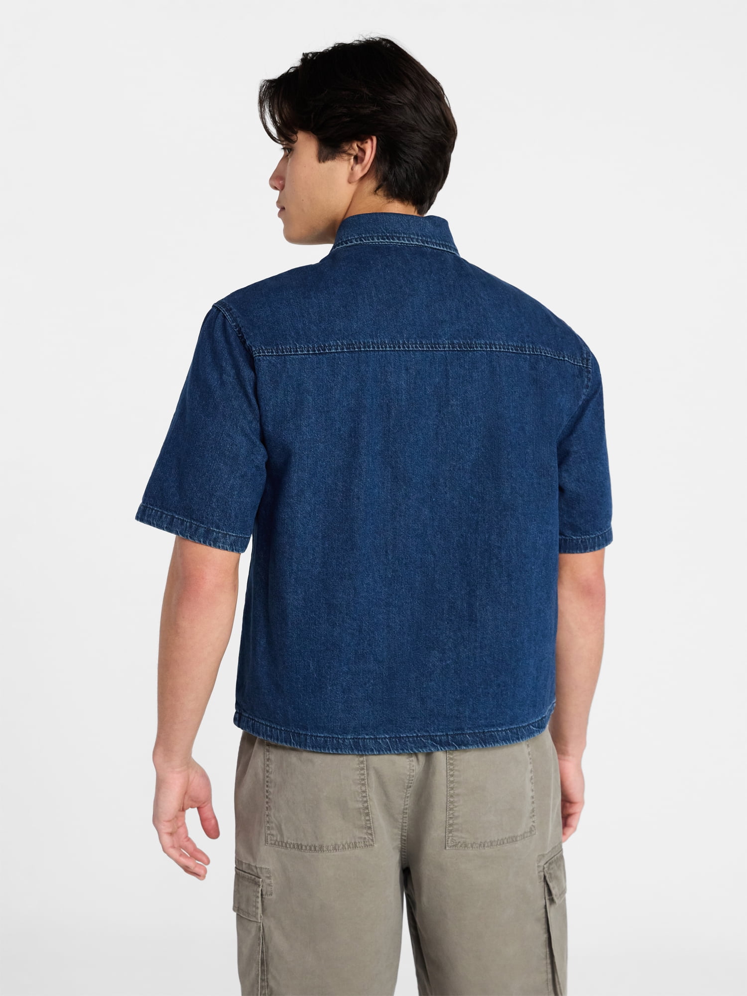 No Boundaries Denim Boxy Fit Shirt with Short Sleeves, Men's XS-4XLT