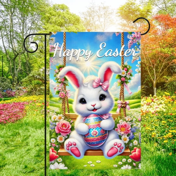 Garden Flag 1 piece, Spring double-sided garden flag - 2D flat Easter Bunny design, courtyard symbol, very suitable for courtyard, lawn and outdoor decoration, garden decoration, party decoration ite