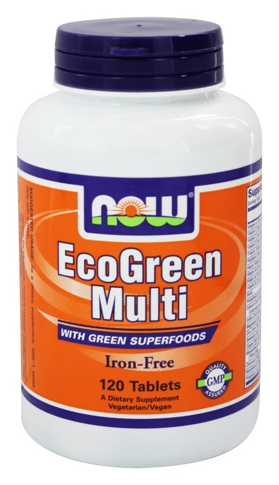 NOW Foods EcoGreen Multi with Green Superfoods IronFree 120
