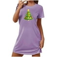 thumbnail image 2 of Camisón corto navideño para mujer, talla grande, cuello redondo, manga corta, estampado en el pecho, vestido de noche para mujer, 2 of 3