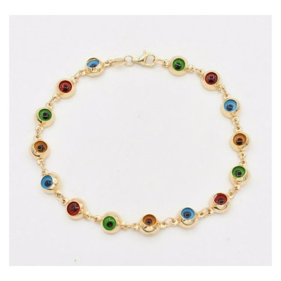 Colorful Evil Eye Station Women's Adult Bracelet 14K Yellow Gold, 4.69 Gr - Goldum NYC