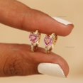 thumbnail image 5 of Heart Pink Sapphire Hoop Earrings, 925 Starling Silver Earring, Diamond Huggie Hoops, Pink Bridal Earrings, Proposal Jewelry, Anniversary Gift For Women, 5 of 5